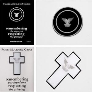sample of 4 different bereavement pins offered by mourning cross