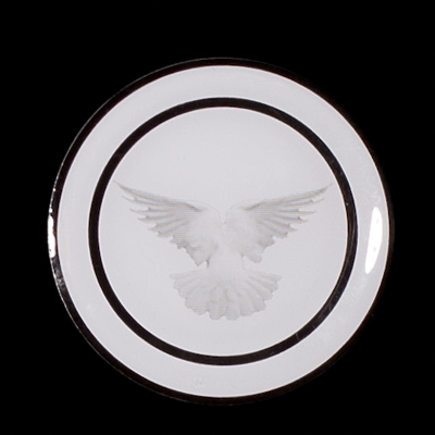 mourning cross round pin in white with white dove
